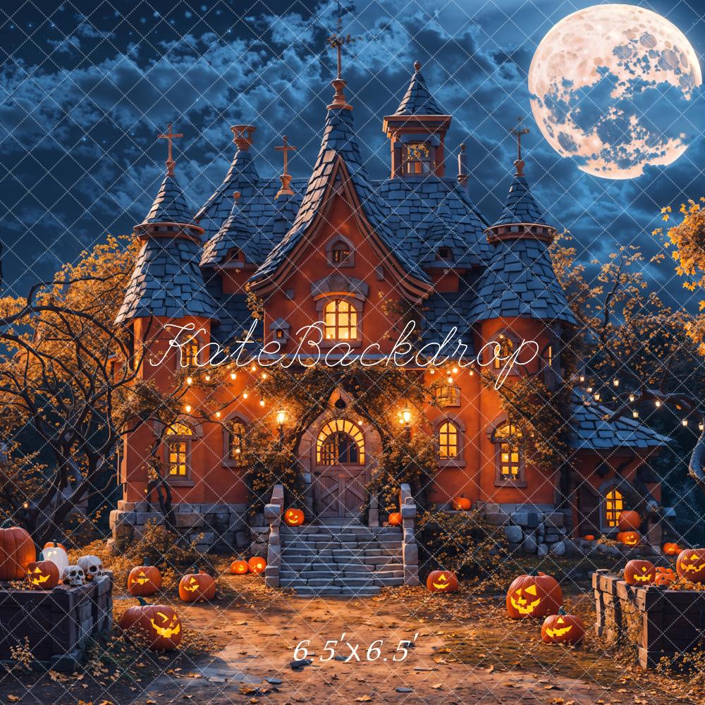 Kate Halloween Night Forest Pumpkin Castle Backdrop Designed by Chain Photography - Image 2