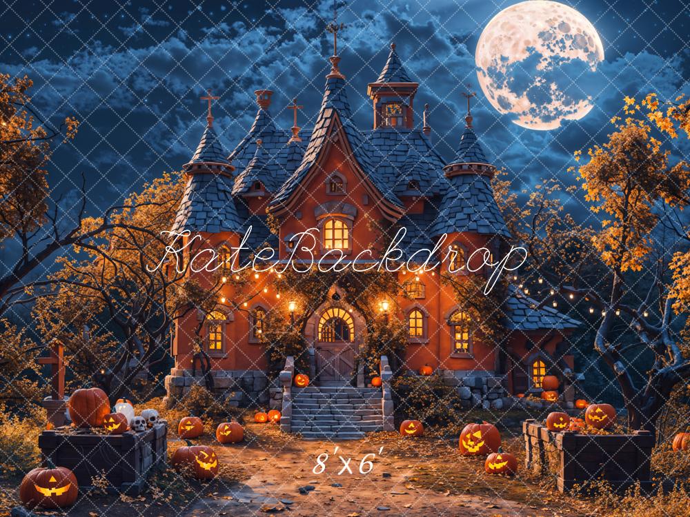 Kate Halloween Night Forest Pumpkin Castle Backdrop Designed by Chain Photography - Image 3