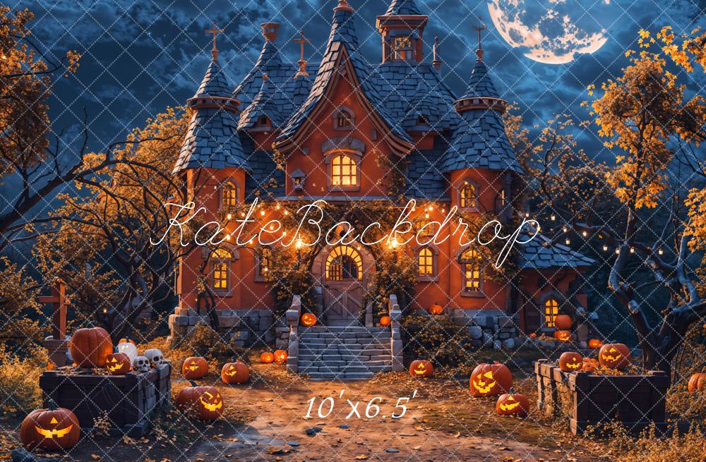 Kate Halloween Night Forest Pumpkin Castle Backdrop Designed by Chain Photography - Image 4