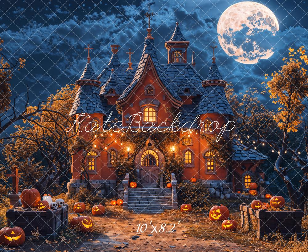 Kate Halloween Night Forest Pumpkin Castle Backdrop Designed by Chain Photography - Image 5