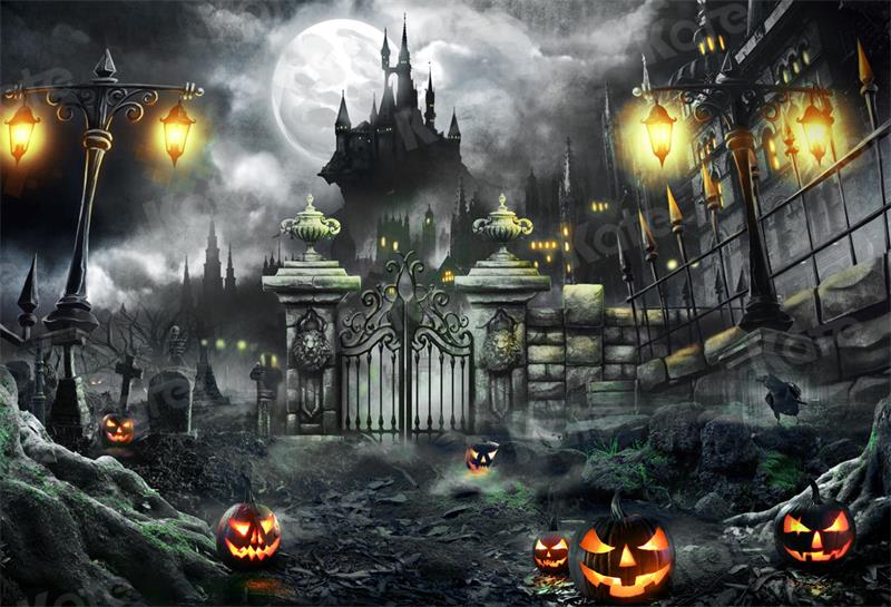 Kate Halloween Night Gate Castle Backdrop for Photography - Image 2