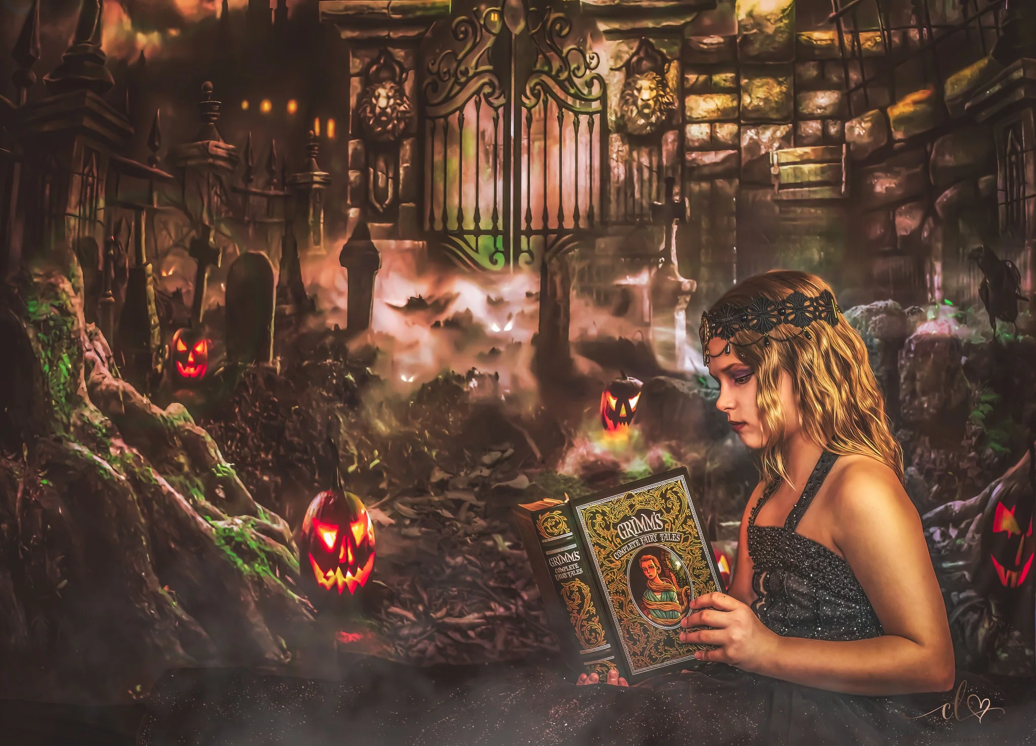 Kate Halloween Night Gate Castle Backdrop for Photography - Image 3