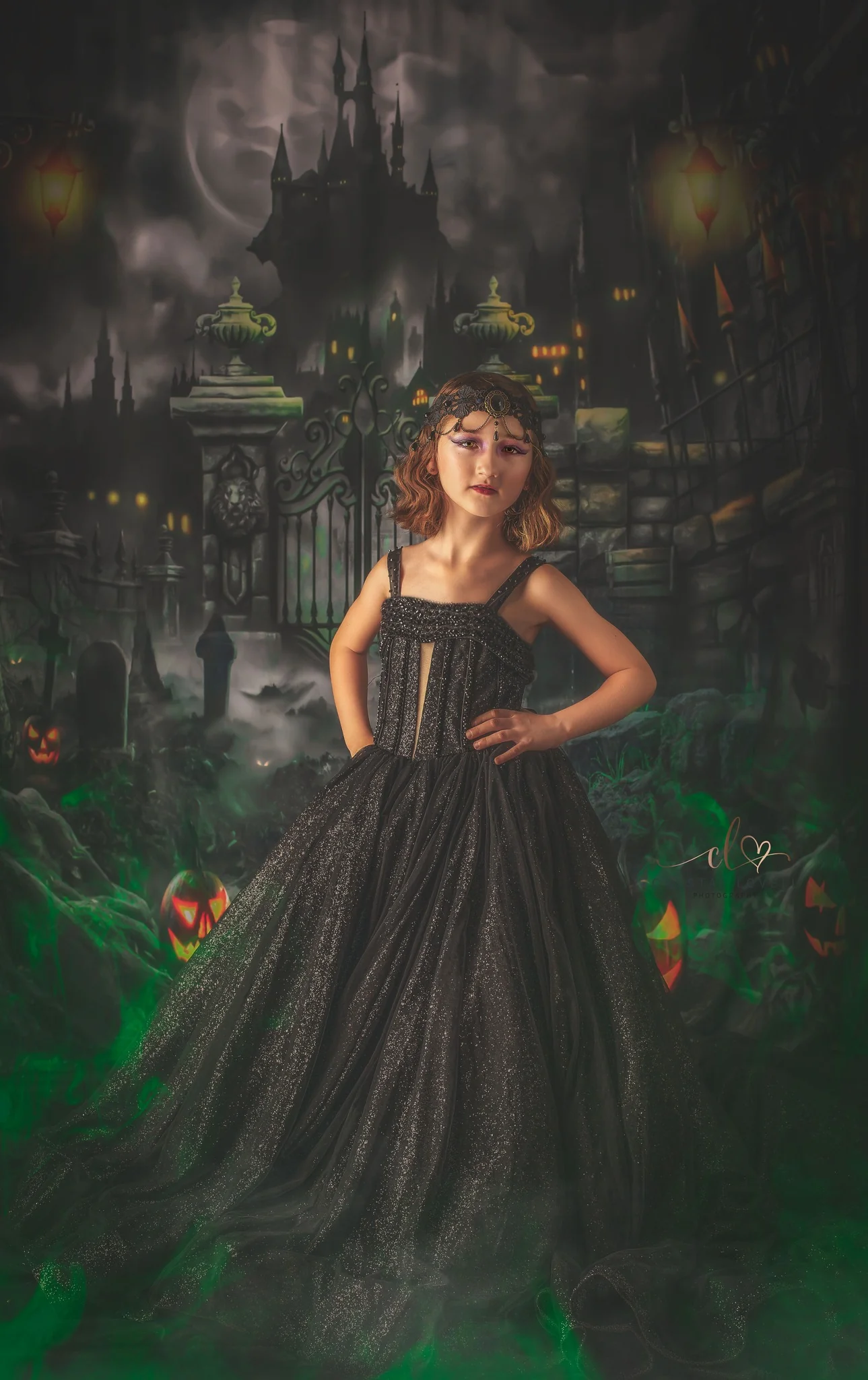 Kate Halloween Night Gate Castle Backdrop for Photography - Image 4