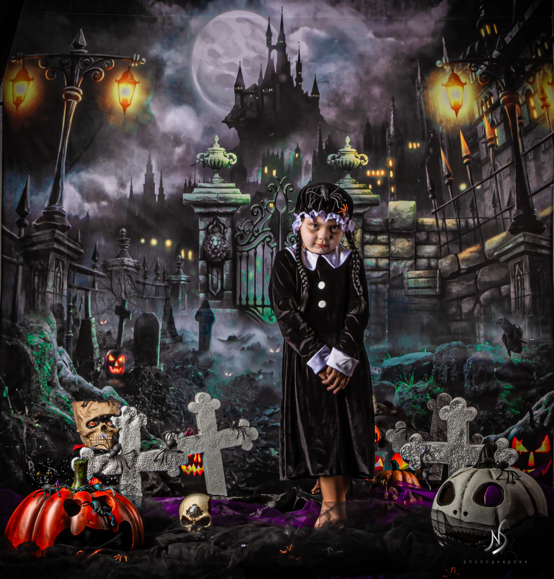 Kate Halloween Night Gate Castle Backdrop for Photography - Image 5
