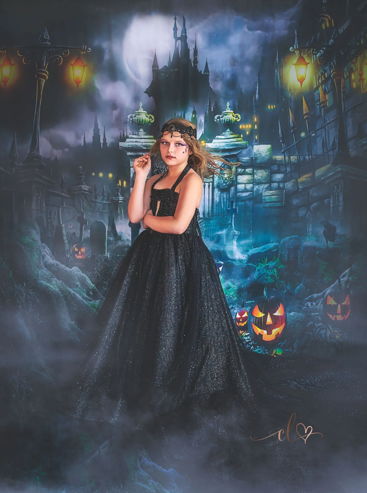Kate Halloween Night Gate Castle Backdrop for Photography - Image 9