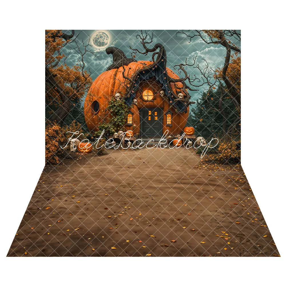 Kate Halloween Night Magical Pumpkin House Backdrop+Brown Wet Land Floor Backdrop