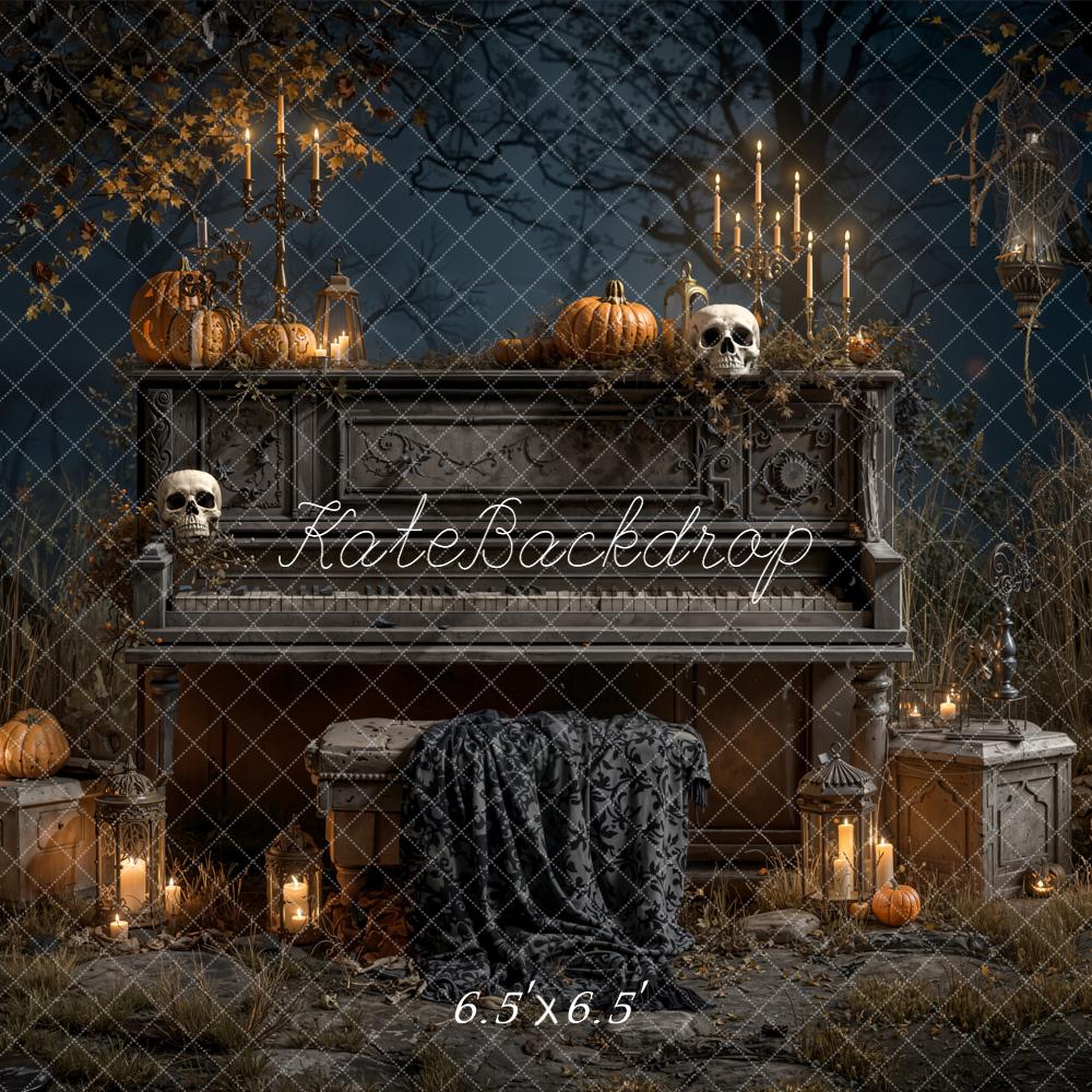 Kate Halloween Piano Pumpkins Candles Forest Backdrop Designed by Emetselch - Image 2