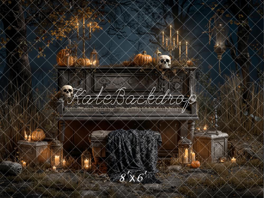 Kate Halloween Piano Pumpkins Candles Forest Backdrop Designed by Emetselch - Image 3