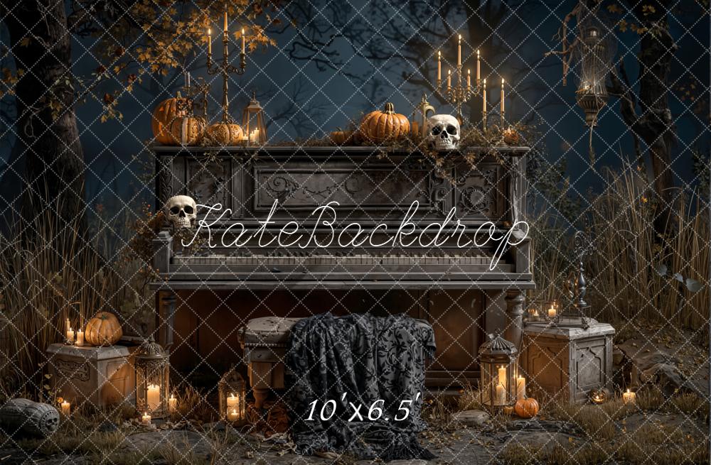 Kate Halloween Piano Pumpkins Candles Forest Backdrop Designed by Emetselch - Image 4