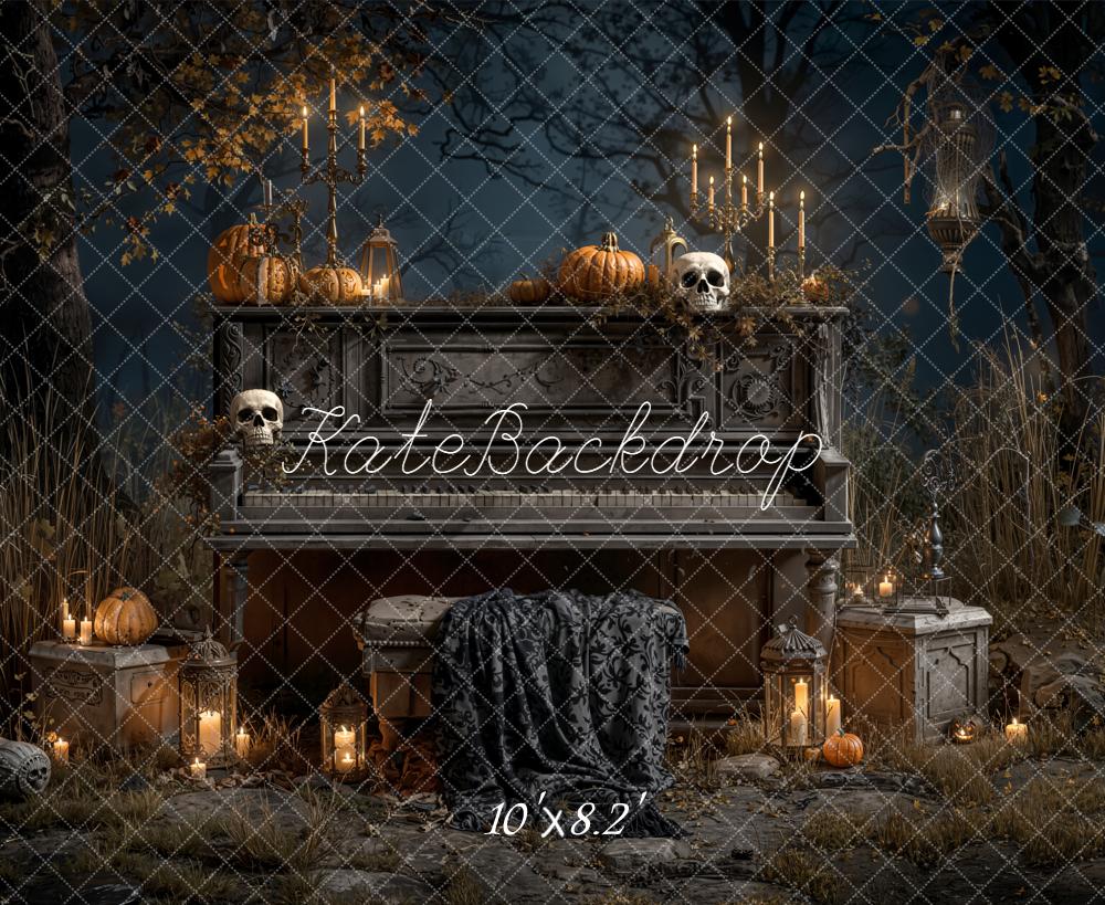 Kate Halloween Piano Pumpkins Candles Forest Backdrop Designed by Emetselch - Image 6