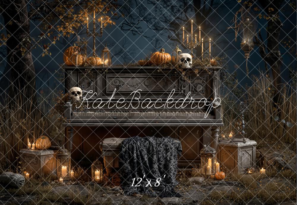 Kate Halloween Piano Pumpkins Candles Forest Backdrop Designed by Emetselch - Image 8