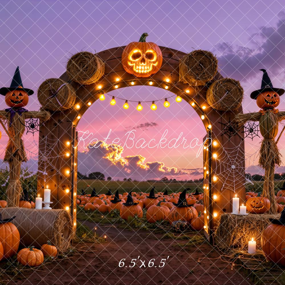 Kate Halloween Pumpkin Arch Scarecrow Hay Backdrop Designed by Emetselch - Image 2
