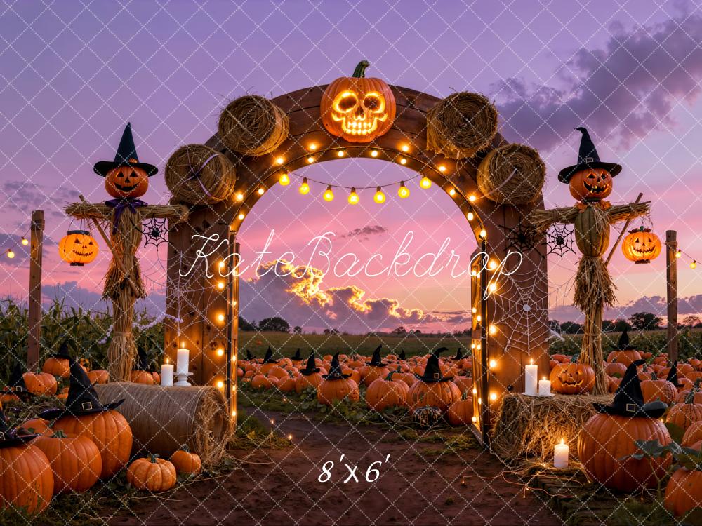 Kate Halloween Pumpkin Arch Scarecrow Hay Backdrop Designed by Emetselch - Image 3