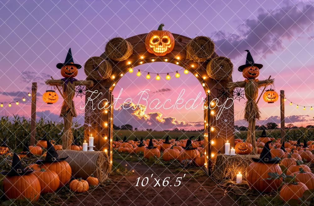Kate Halloween Pumpkin Arch Scarecrow Hay Backdrop Designed by Emetselch - Image 4