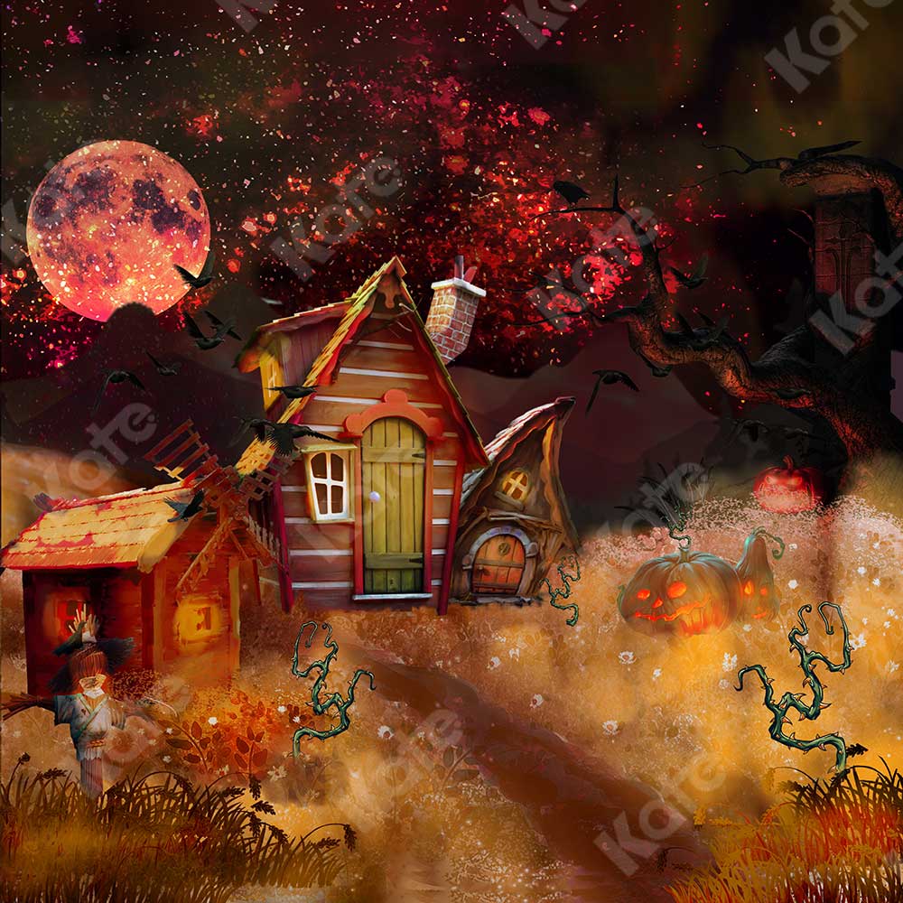 Kate Halloween Pumpkin Backdrop Night Fall for Photography - Image 2
