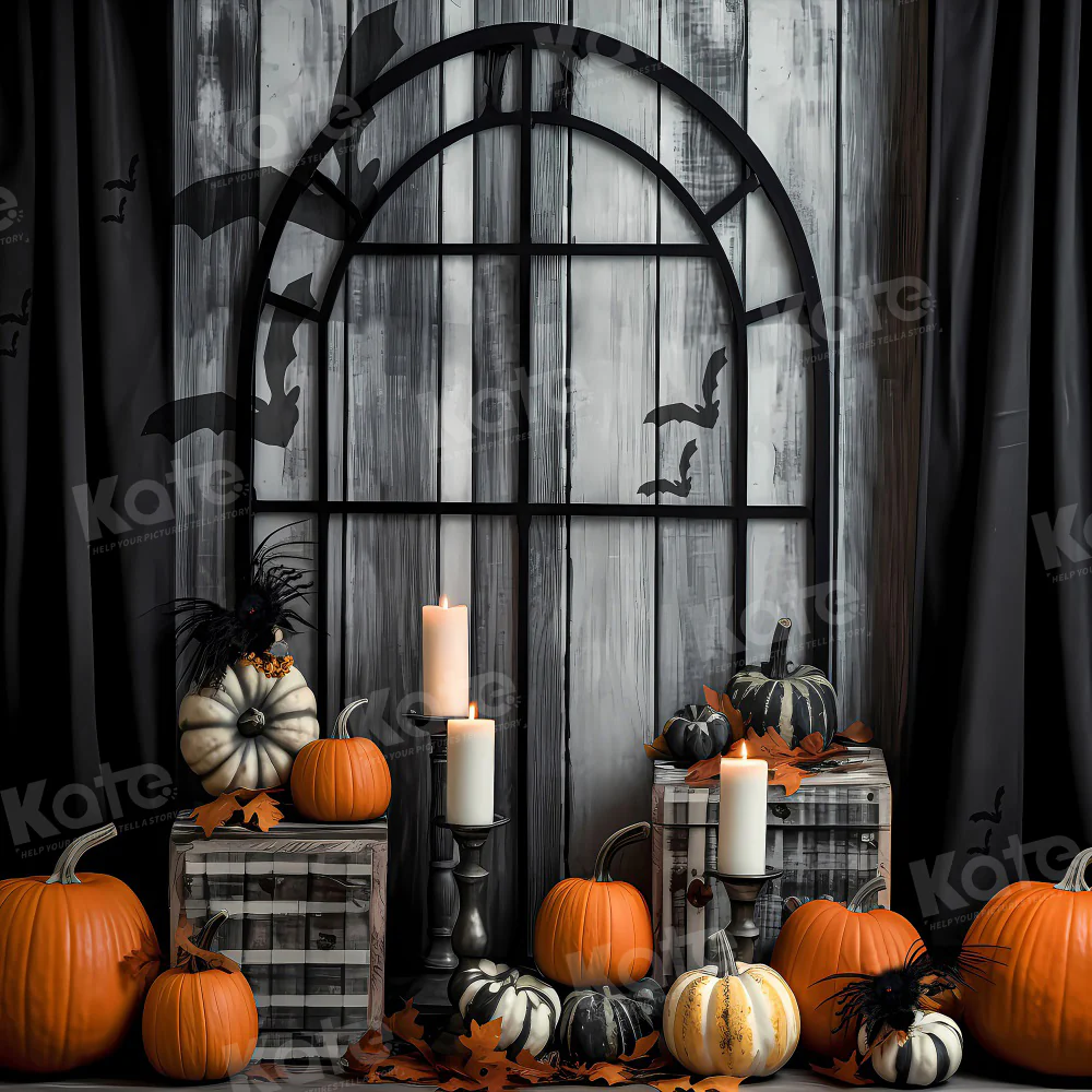 Kate Halloween Pumpkin Black Window Backdrop for Photography - Image 2
