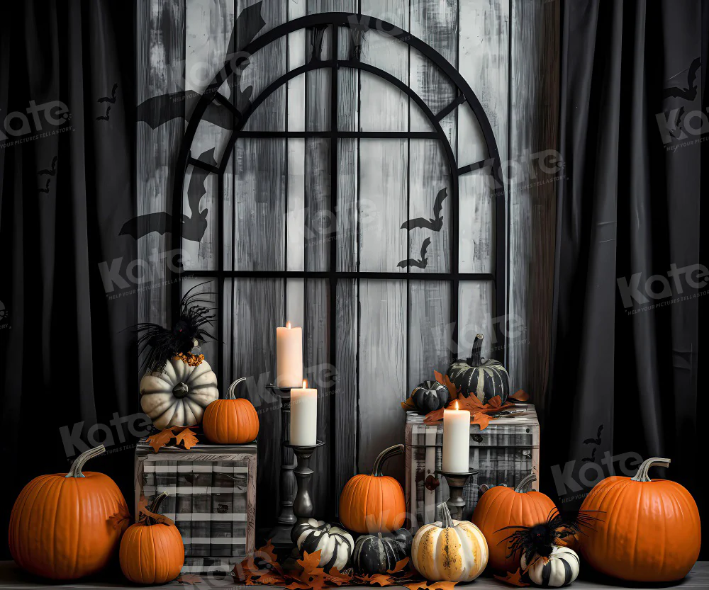 Kate Halloween Pumpkin Black Window Backdrop for Photography - Image 3