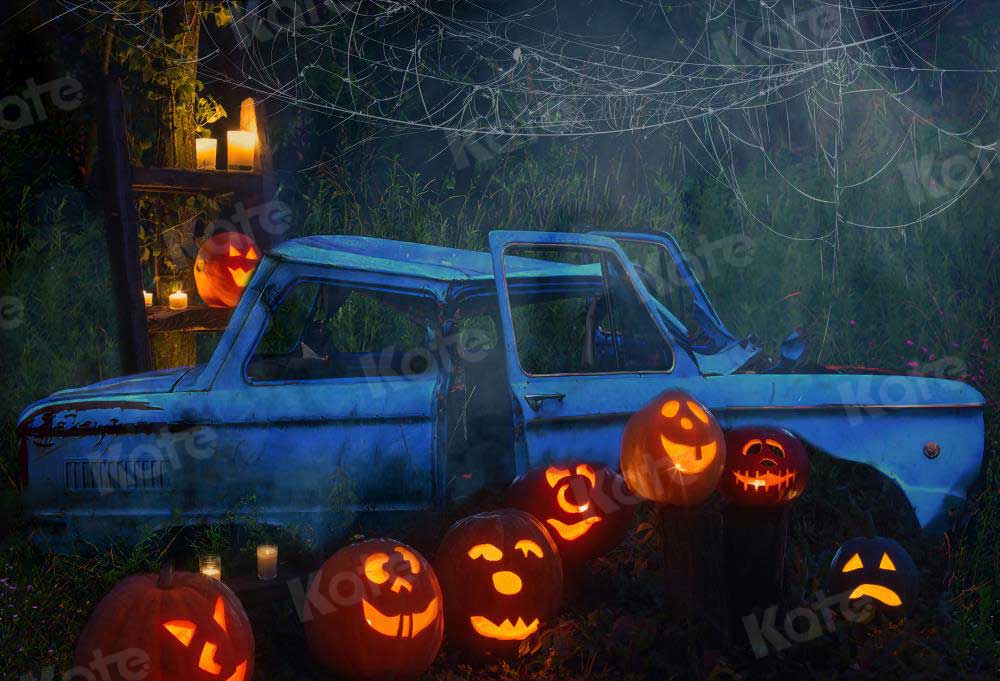 Kate Halloween Pumpkin Car Backdrop Fall Night for Photography - Image 2