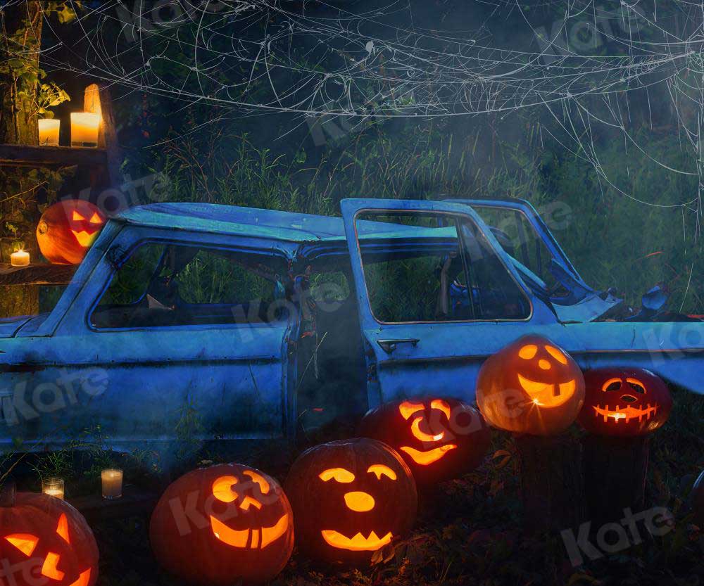 Kate Halloween Pumpkin Car Backdrop Fall Night for Photography - Image 4