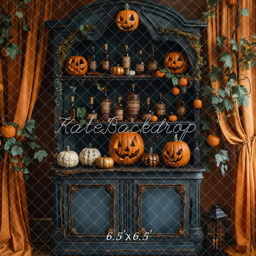 Kate Halloween Pumpkin Curtain Retro Cabinet Backdrop Designed by Emetselch - Image 2