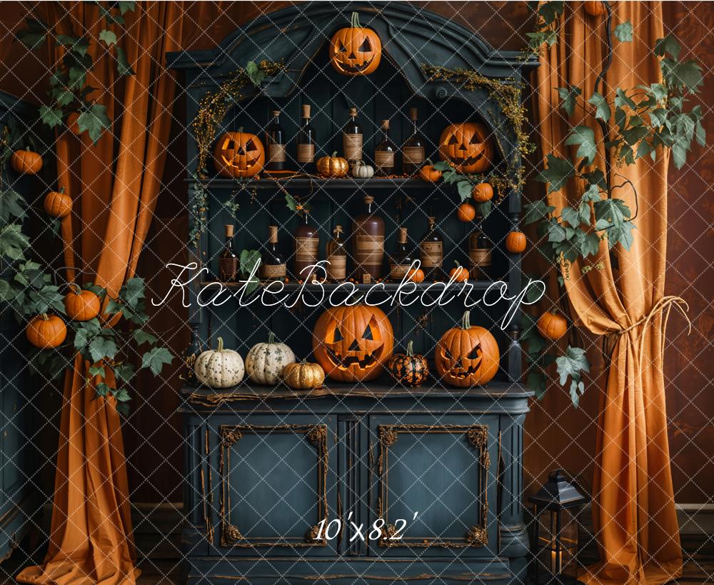 Kate Halloween Pumpkin Curtain Retro Cabinet Backdrop Designed by Emetselch - Image 5