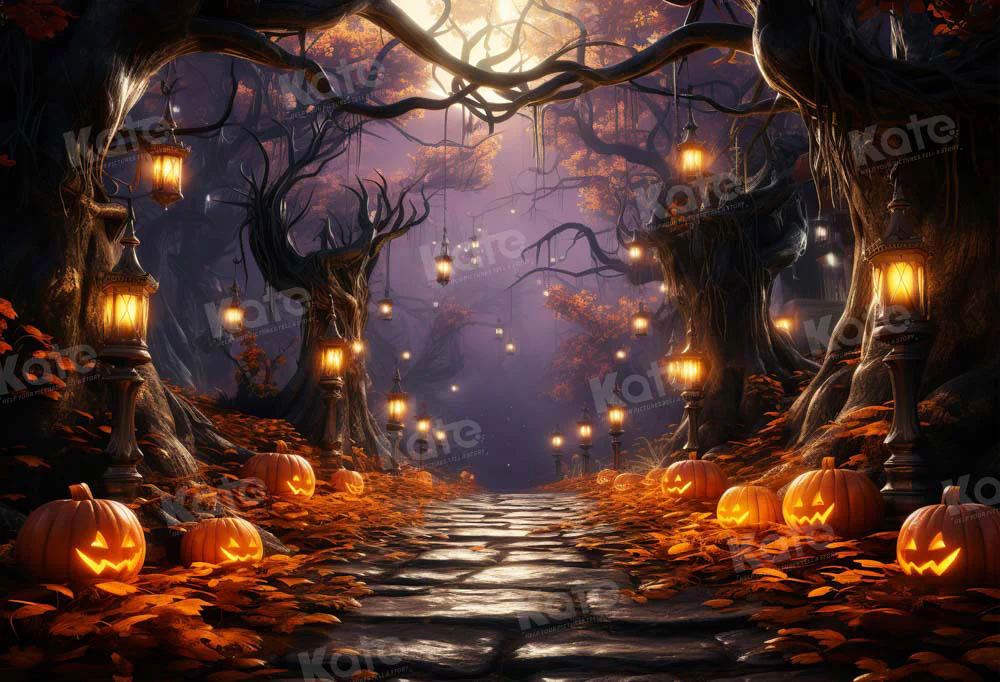 Kate Halloween Pumpkin Forest Light Backdrop Designed by Emetselch - Image 2