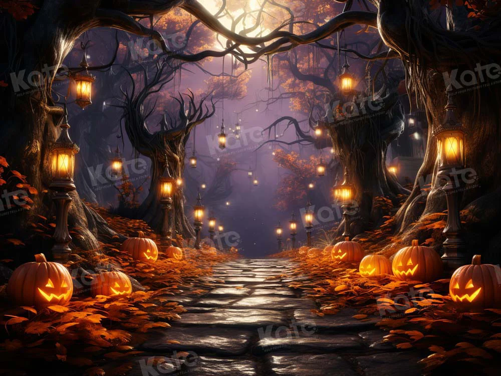 Kate Halloween Pumpkin Forest Light Backdrop Designed by Emetselch - Image 4