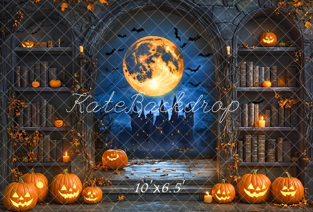 Kate Halloween Pumpkin Moon Vintage Bookshelf Backdrop Designed by Emetselch - Image 5