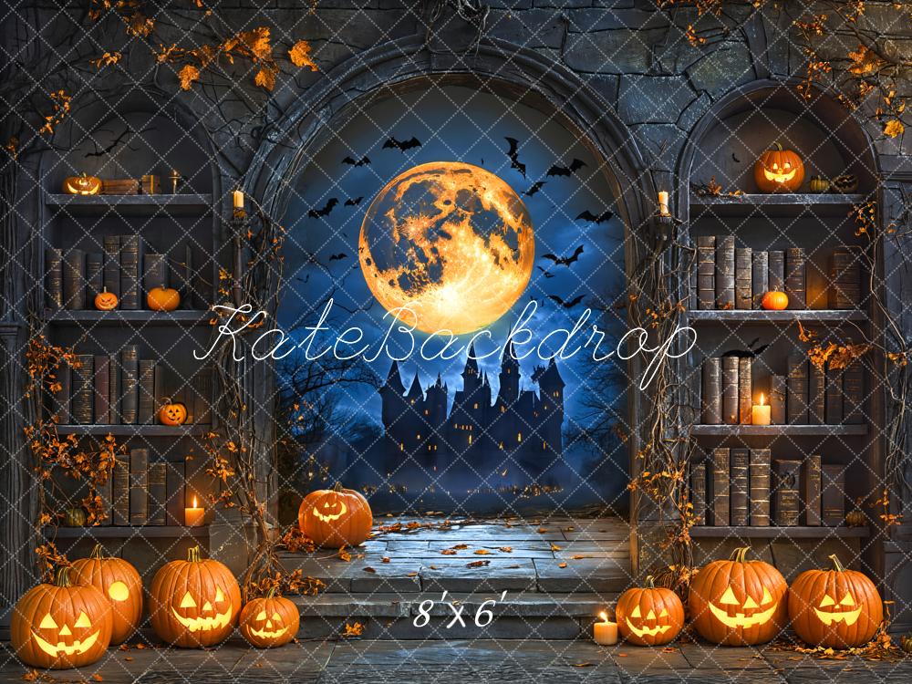 Kate Halloween Pumpkin Moon Vintage Bookshelf Backdrop Designed by Emetselch - Image 6