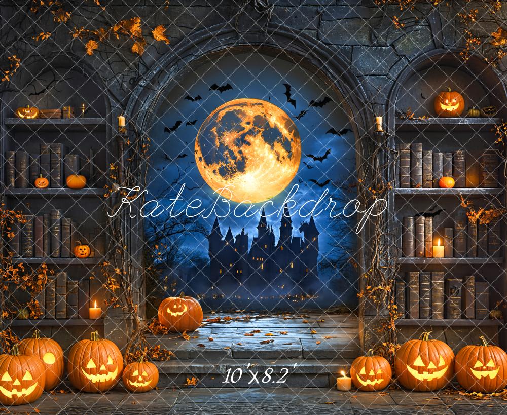 Kate Halloween Pumpkin Moon Vintage Bookshelf Backdrop Designed by Emetselch - Image 7