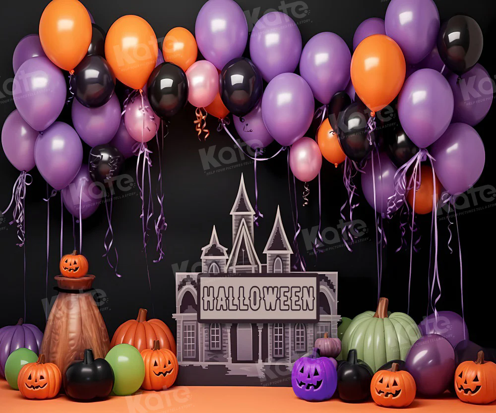 Kate Halloween Pumpkin Purple Balloon Backdrop for Photography - Image 3