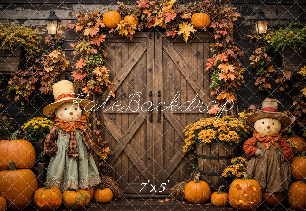 Kate Halloween Pumpkin Scarecrow Barn Door Backdrop Designed by Emetselch - Image 2