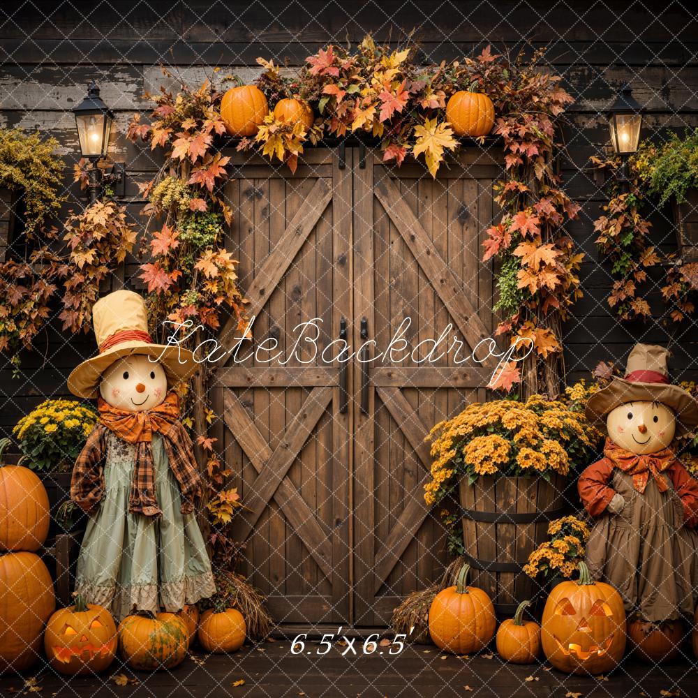Kate Halloween Pumpkin Scarecrow Barn Door Backdrop Designed by Emetselch - Image 3
