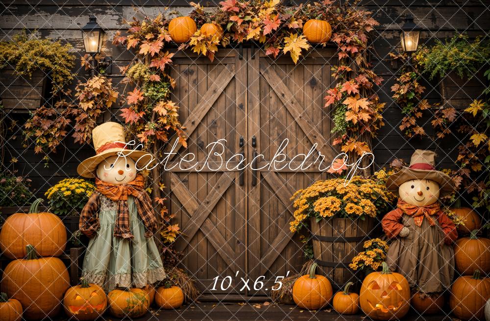 Kate Halloween Pumpkin Scarecrow Barn Door Backdrop Designed by Emetselch - Image 4