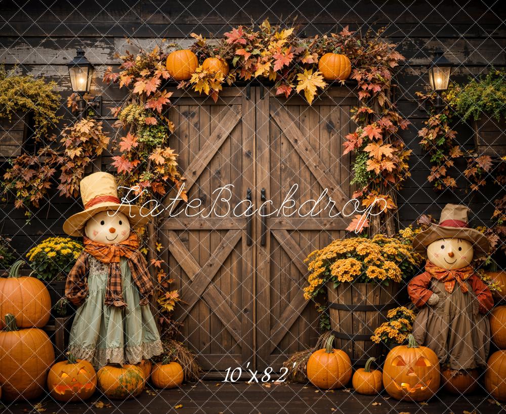 Kate Halloween Pumpkin Scarecrow Barn Door Backdrop Designed by Emetselch - Image 5
