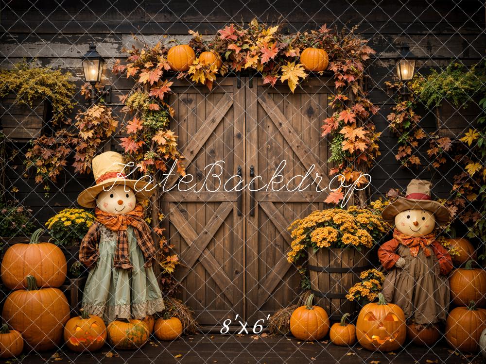 Kate Halloween Pumpkin Scarecrow Barn Door Backdrop Designed by Emetselch - Image 6