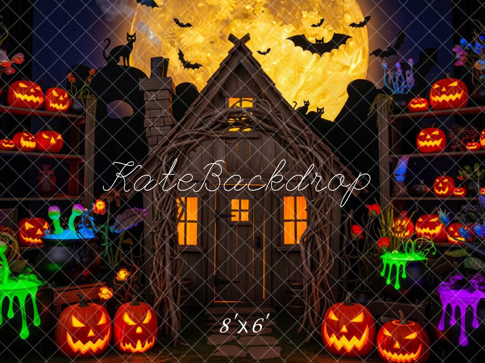 Kate Halloween Pumpkin Shelves Glowing Moon Backdrop Designed by Patty Robert - Image 3