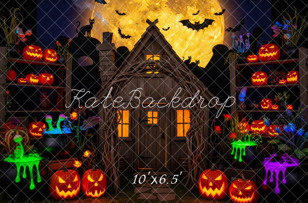 Kate Halloween Pumpkin Shelves Glowing Moon Backdrop Designed by Patty Robert - Image 4