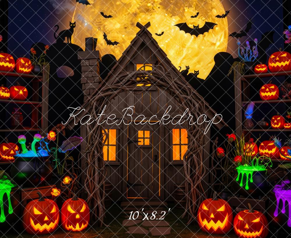 Kate Halloween Pumpkin Shelves Glowing Moon Backdrop Designed by Patty Robert - Image 6