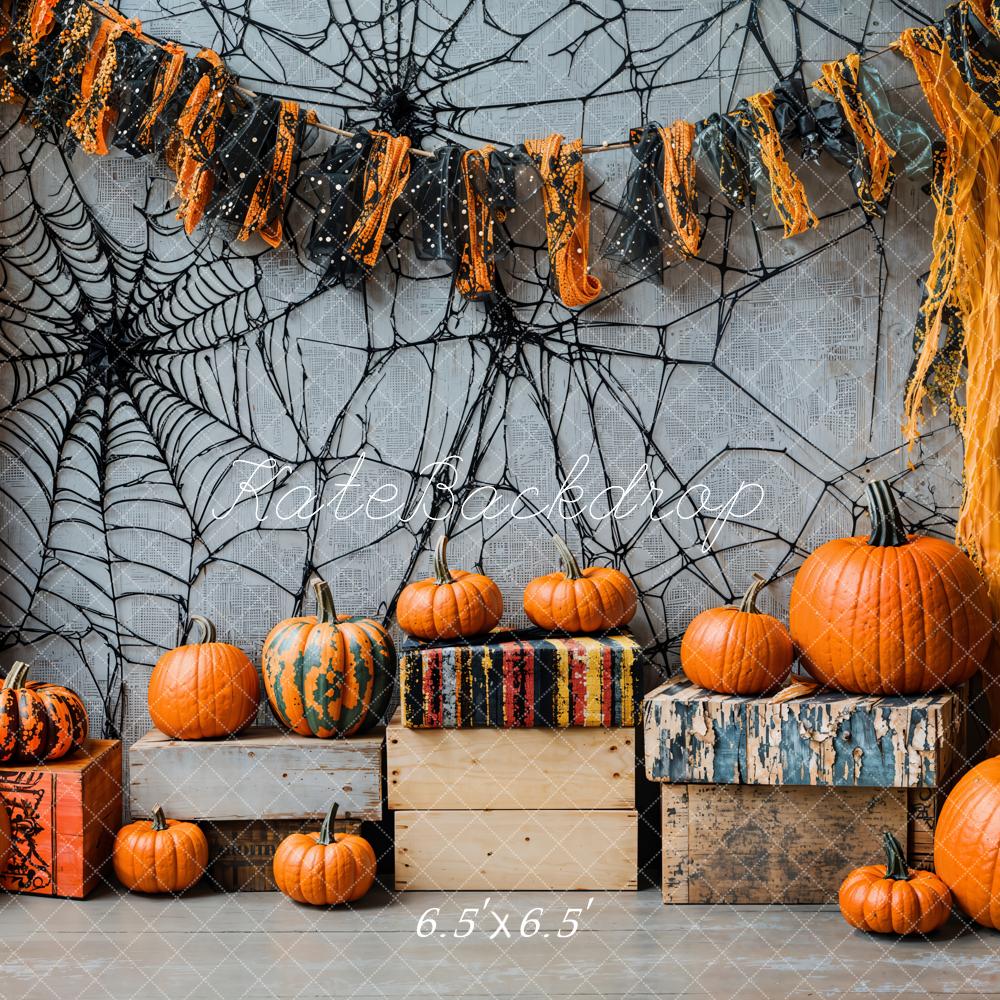 Kate Halloween Pumpkin Spiderweb Vintage Backdrop Designed by Emetselch - Image 2