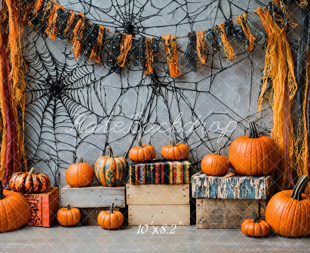 Kate Halloween Pumpkin Spiderweb Vintage Backdrop Designed by Emetselch - Image 5