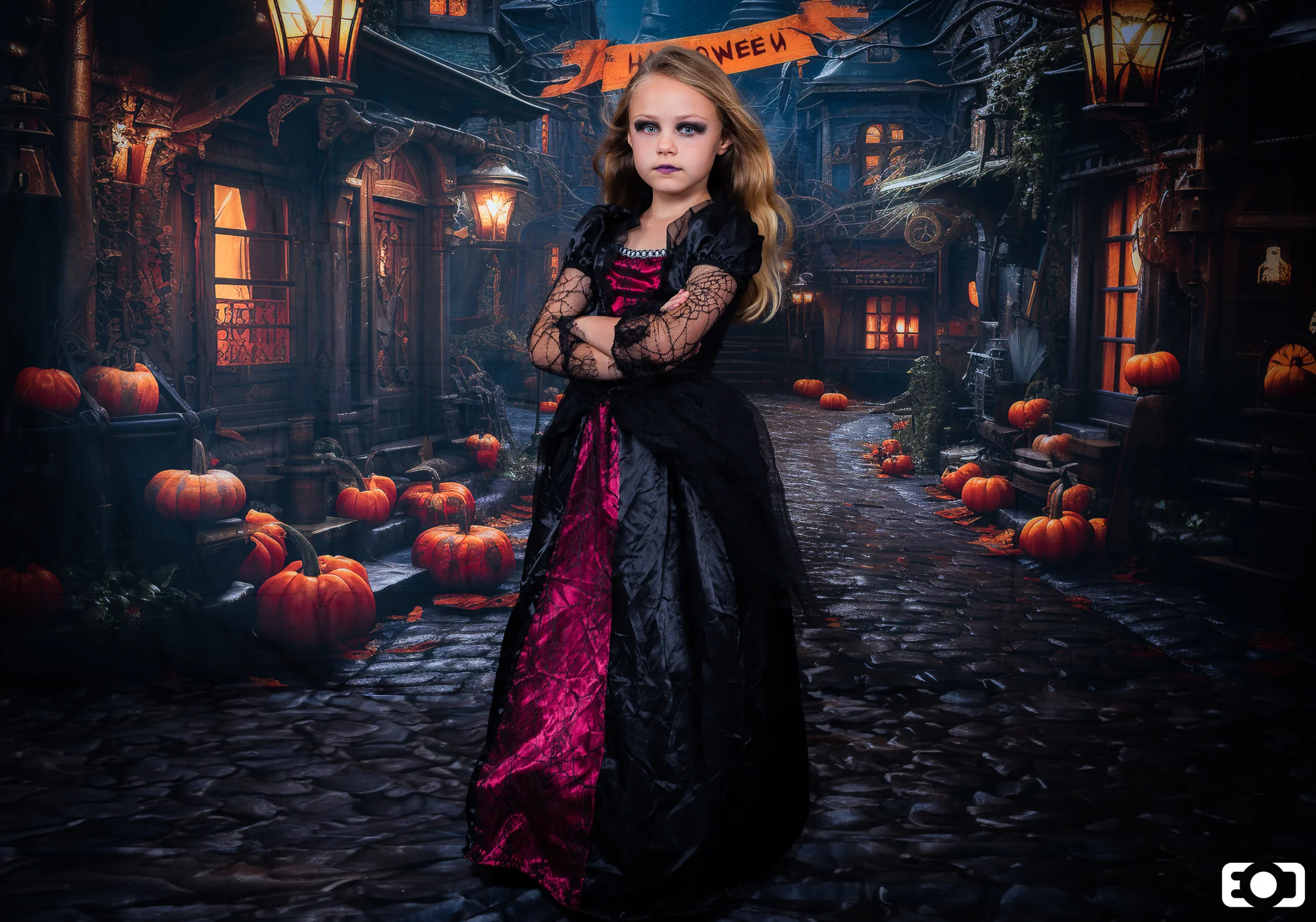 Kate Halloween Pumpkin Street Backdrop+Brown Stone Floor Backdrop - Image 4