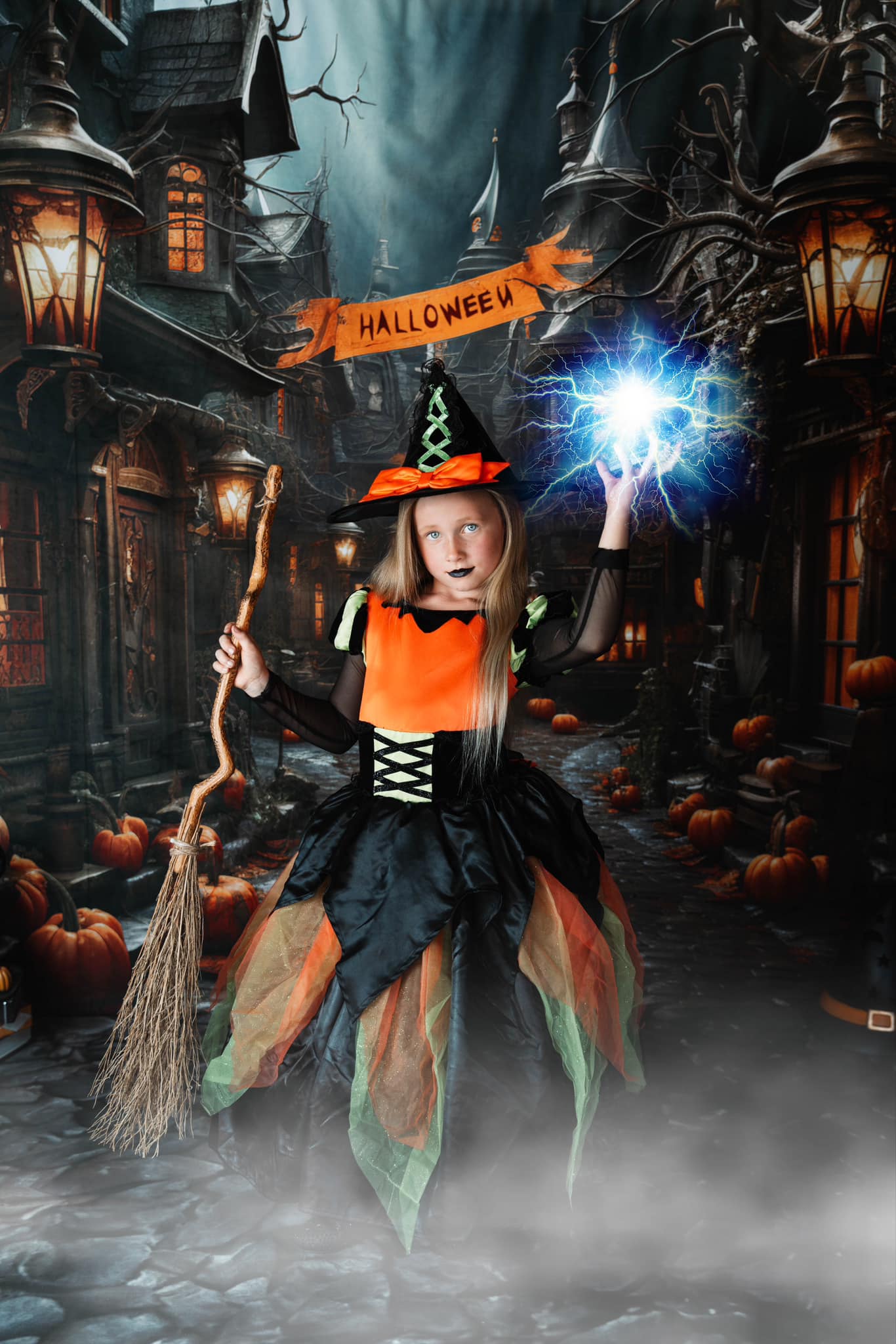 Kate Halloween Pumpkin Street Backdrop+Brown Stone Floor Backdrop - Image 7