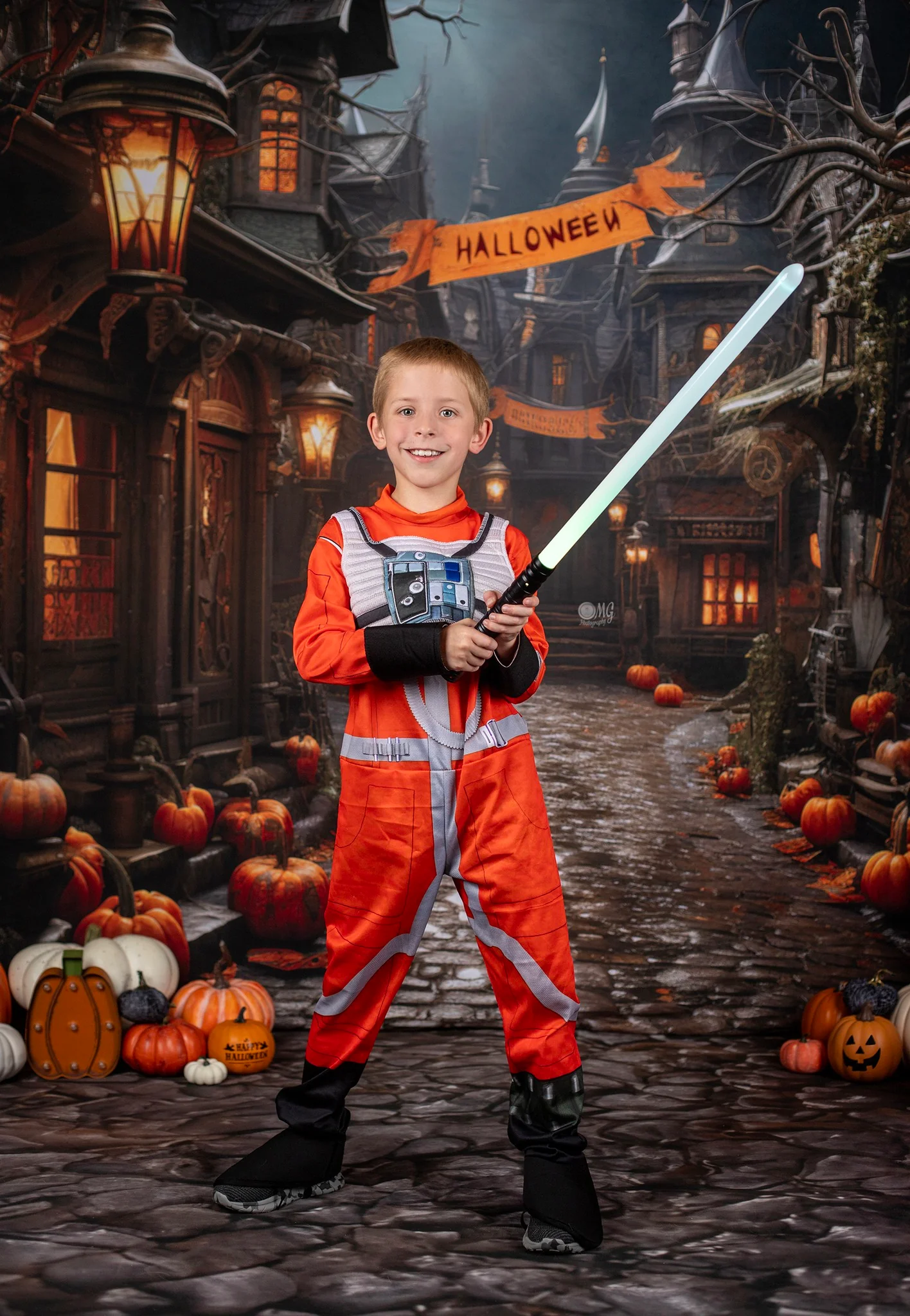 Kate Halloween Pumpkin Street Backdrop+Brown Stone Floor Backdrop - Image 8