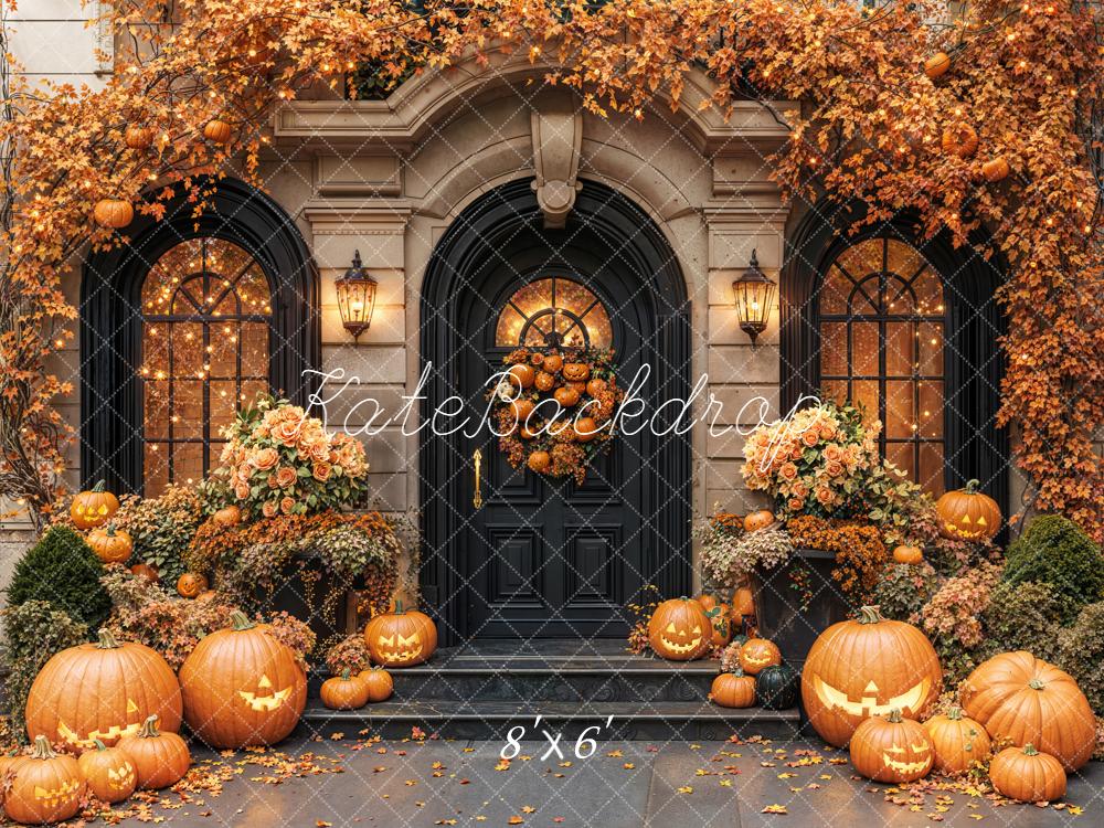 Kate Halloween Pumpkins Autumn Leaves Door Backdrop Designed by Emetselch - Image 3