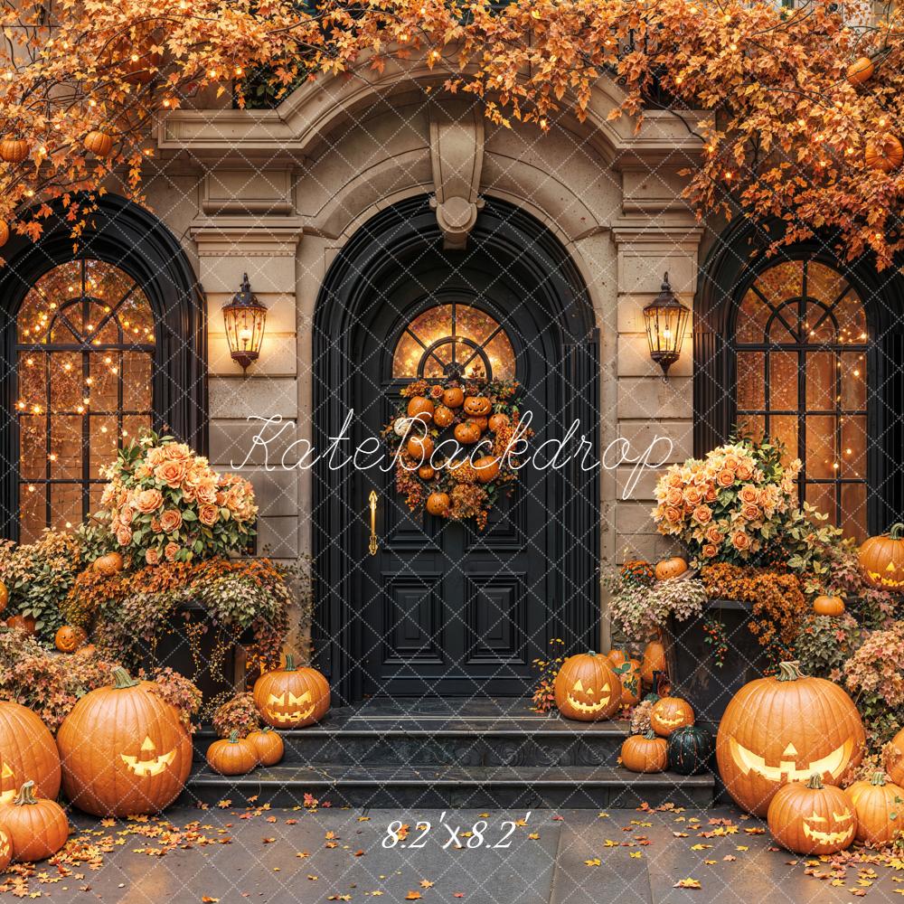 Kate Halloween Pumpkins Autumn Leaves Door Backdrop Designed by Emetselch - Image 5