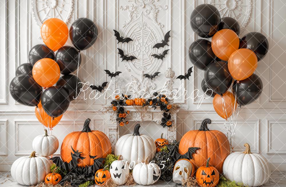 Kate Halloween Pumpkins Balloons Bats Backdrop Designed by Emetselch - Image 4