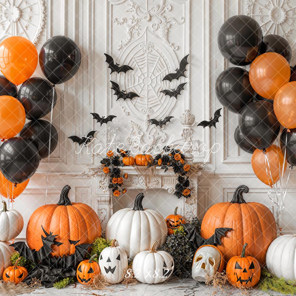 Kate Halloween Pumpkins Balloons Bats Backdrop Designed by Emetselch - Image 5