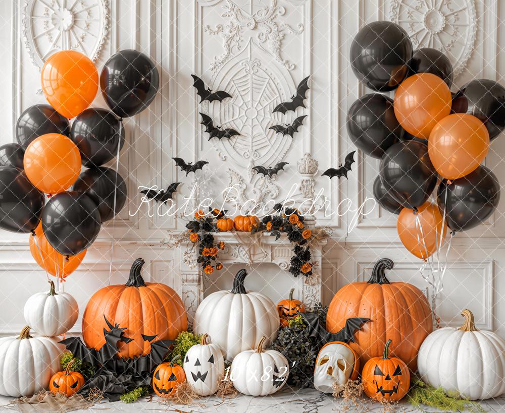 Kate Halloween Pumpkins Balloons Bats Backdrop Designed by Emetselch - Image 6