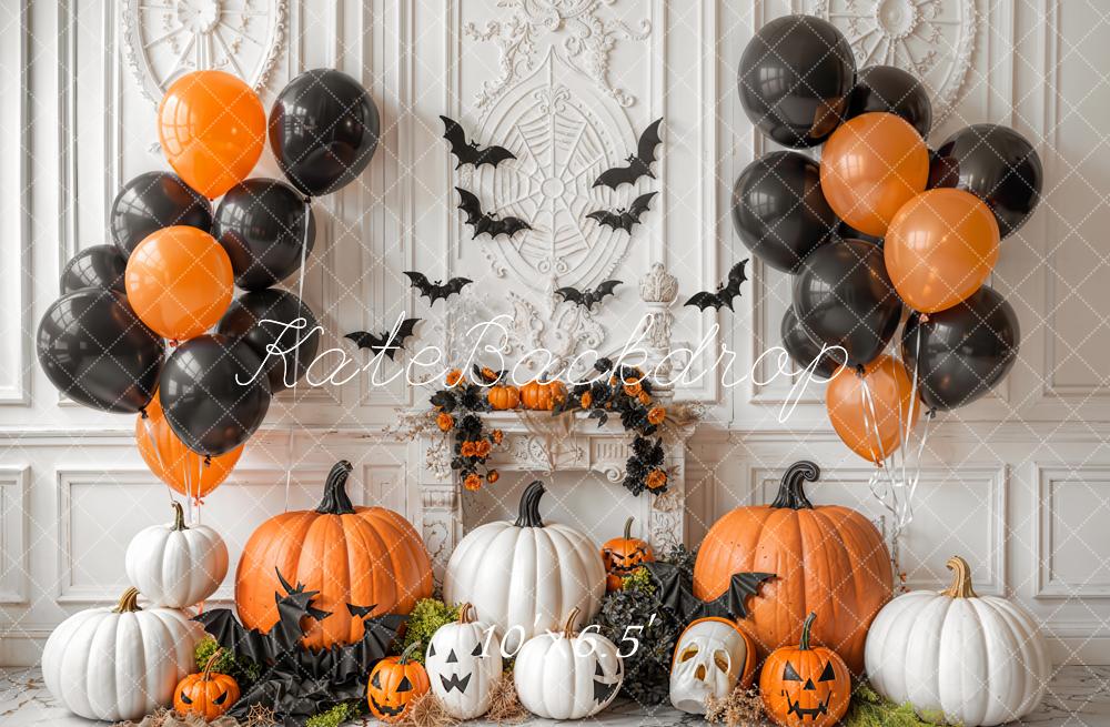 Kate Halloween Pumpkins Balloons Bats Fleece Backdrop Designed by Emetselch - Image 2